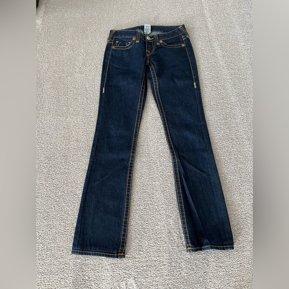 True Religion Straight Leg Dark Blue Denim Jeans - Picture 2 of 14